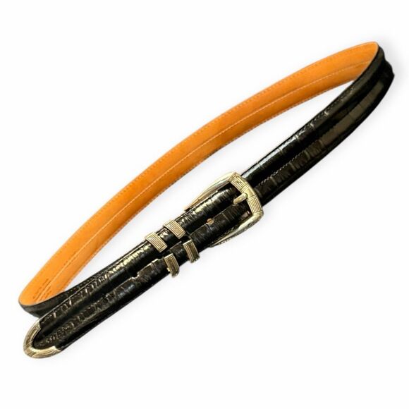 MARTIN DINGMAN Men’s Black Alligator Grain Leather Belt Size 36 (90 cm) - Picture 1 of 7